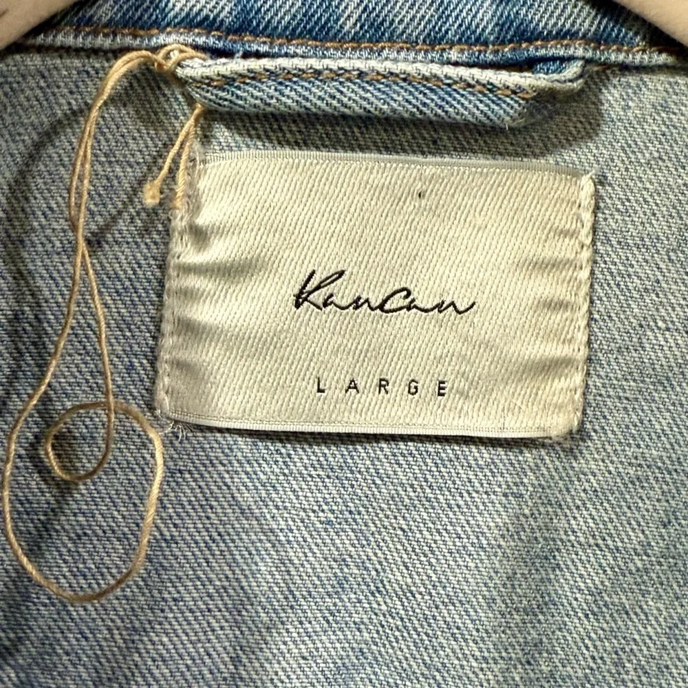 Kancan Stars Distressed Cropped Denim Jacket Women’s Size Large NWOT